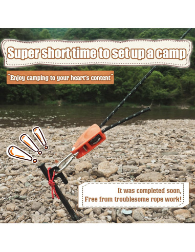 Cuerda de Camping HIKEMAN 4m Ajustable con Polea y Carabineros