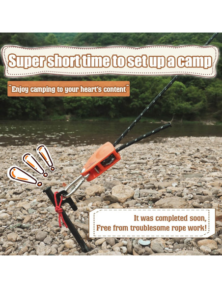 Cuerda de Camping HIKEMAN 4m Ajustable con Polea y Carabineros