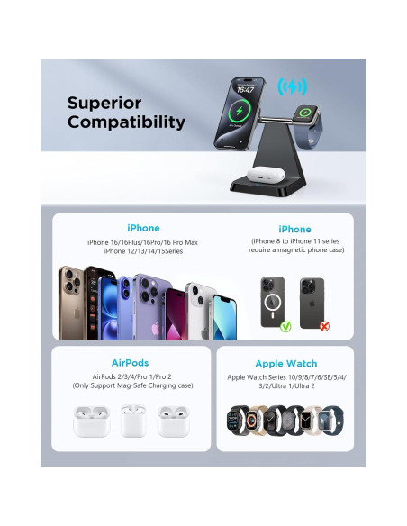 Estación de Carga 3 en 1 Woruda para iPhone y Apple Watch
