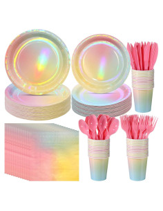 Set de Vajilla Desechable Pastel Iridiscente FunnyPars - 25 Personas