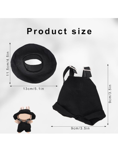 Conjunto de Ropa para Muñeca BOXOB - Overoles Negros y Sombrero