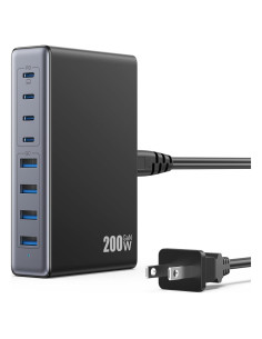Cargador USB C 200W GaN IV 8 Puertos Carga Rápida Negro
