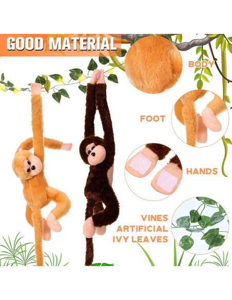 12 Monos de Peluche Colgantes 50 cm con Luces LED y Hiedra