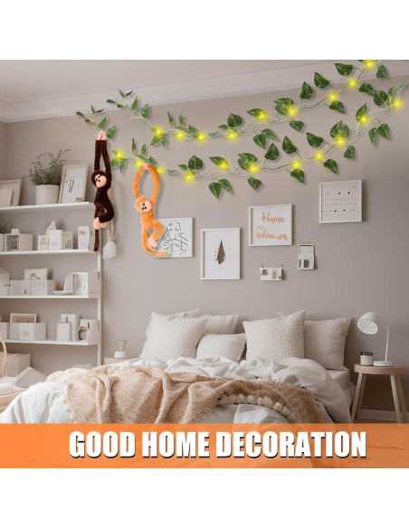 12 Monos de Peluche Colgantes 50 cm con Luces LED y Hiedra