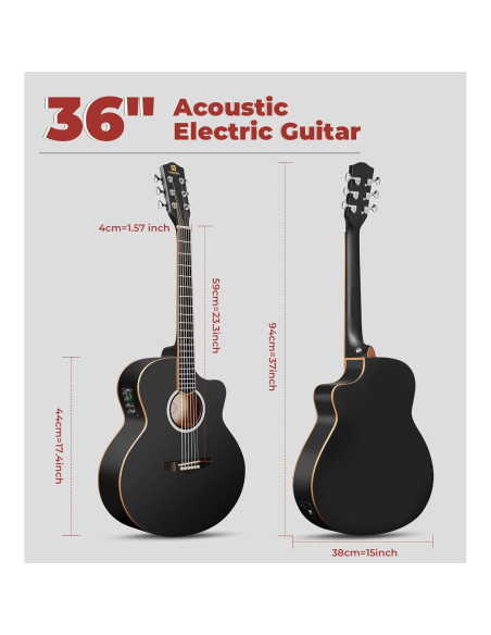 Guitarra Acústica Eléctrica Vangoa 3/4 para Principiantes