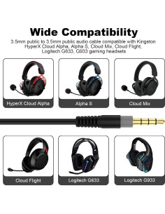 Cable de audio 3.5mm Hizsoaor para HyperX y Logitech 1.3m a 2.5m 2