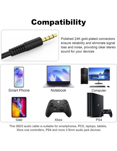 Cable de audio 3.5mm Hizsoaor para HyperX y Logitech 1.3m a 2.5m