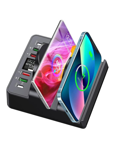 Estación de Carga Inalámbrica TOPOINT 8 en 1 15W USB