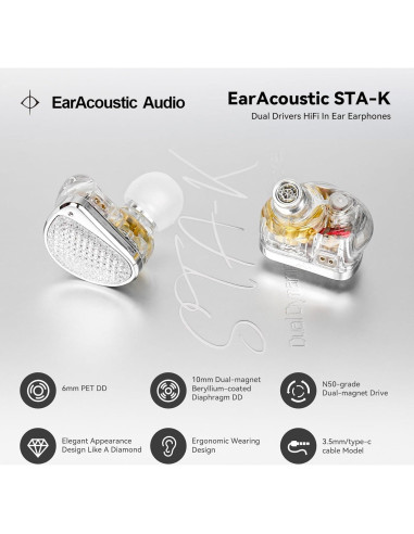 Auriculares In-Ear KINBOOFI STA-K HiFi Estéreo 1.2m Plata