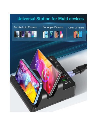 Estación de Carga Inalámbrica TOPOINT 8 en 1 15W USB