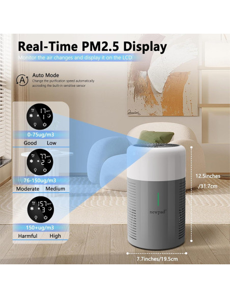 Purificador de Aire HEPA NEWPAD KJ-351H con Lámpara Gris