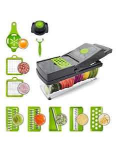 Picador de Alimentos Bohai 12 en 1 Manual Gris - Cortador de Verduras y Frutas