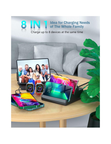 Estación de Carga Inalámbrica TOPOINT 8 en 1 15W USB