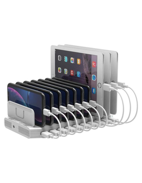 Estación de Carga Unitek 10 Puertos QC 3.0 Organizador Blanco