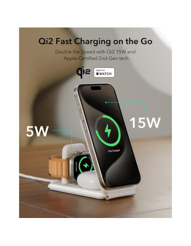 Cargador 3 en 1 ESR Qi2 para iPhone, Apple Watch y AirPods