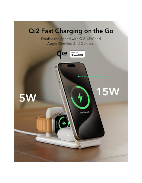 Cargador 3 en 1 ESR Qi2 para iPhone, Apple Watch y AirPods