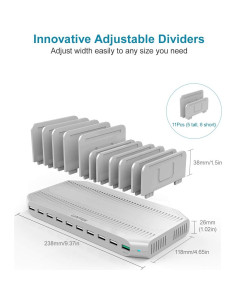 Estación de Carga Unitek 10 Puertos QC 3.0 Organizador Blanco 2