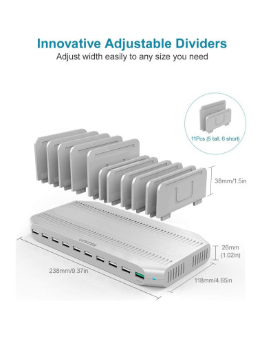 Estación de Carga Unitek 10 Puertos QC 3.0 Organizador Blanco