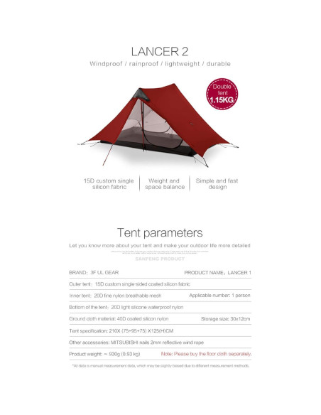 Tienda de Camping 3F UL GEAR Lanshan 2 Personas Ultraligera Tienda de Camping 3F UL GEAR Lanshan 2 Personas Ultraligera