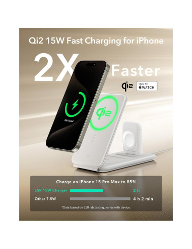 Cargador 3 en 1 ESR Qi2 para iPhone, Apple Watch y AirPods
