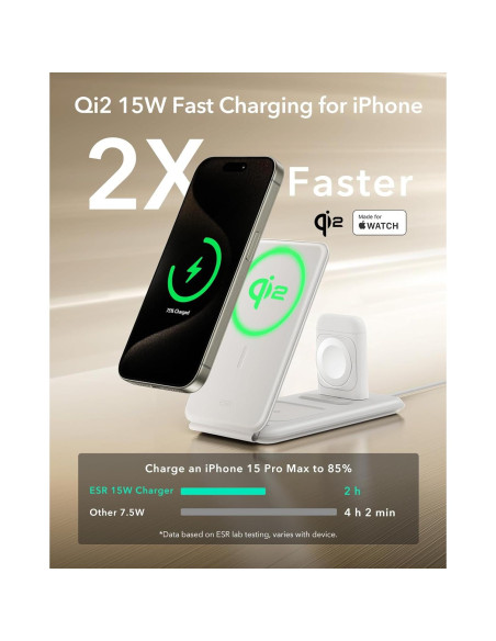 Cargador 3 en 1 ESR Qi2 para iPhone, Apple Watch y AirPods