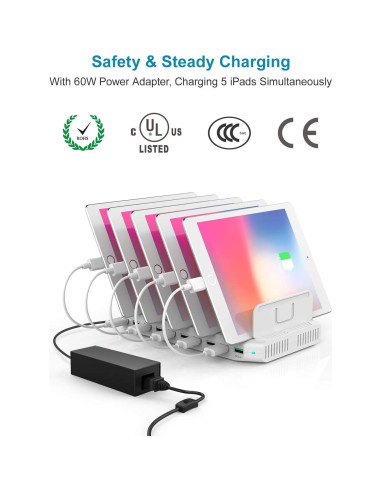 Estación de Carga Unitek 10 Puertos QC 3.0 Organizador Blanco