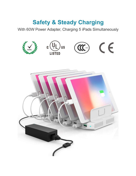 Estación de Carga Unitek 10 Puertos QC 3.0 Organizador Blanco