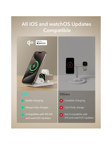 Cargador 3 en 1 ESR Qi2 para iPhone, Apple Watch y AirPods