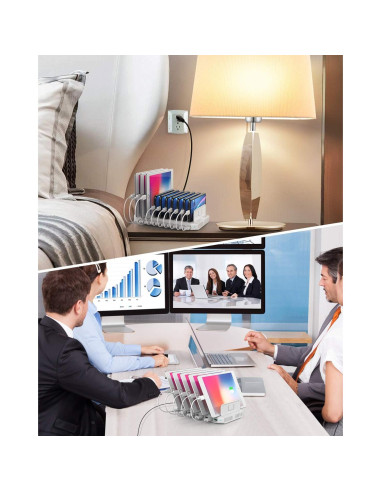 Estación de Carga Unitek 10 Puertos QC 3.0 Organizador Blanco