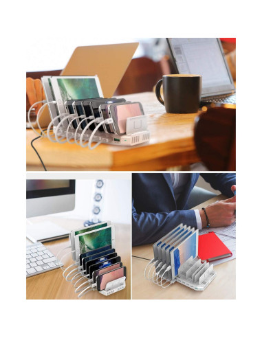 Estación de Carga Unitek 10 Puertos QC 3.0 Organizador Blanco