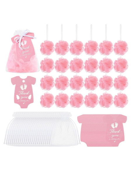 24 Recuerdos Baby Shower Funnymoom con Esponjas Loofah Rosas