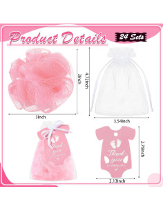 24 Recuerdos Baby Shower Funnymoom con Esponjas Loofah Rosas 2