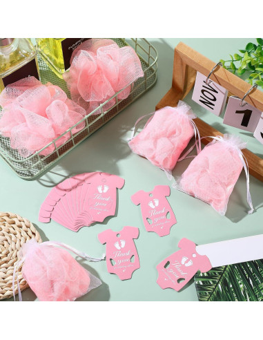 24 Recuerdos Baby Shower Funnymoom con Esponjas Loofah Rosas