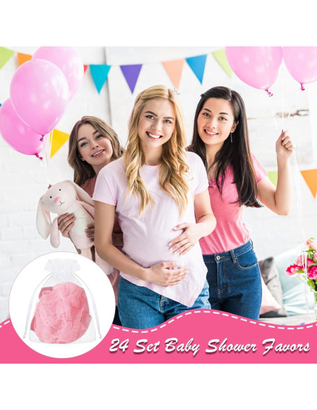 24 Recuerdos Baby Shower Funnymoom con Esponjas Loofah Rosas