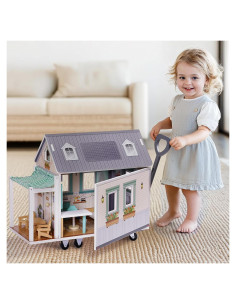 Casa de Muñecas de Madera ROBOTIME con Ruedas y Accesorios