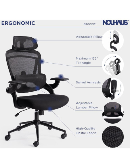Silla de Oficina Ergonómica Nouhaus N20 Negra con Soporte Lumbar