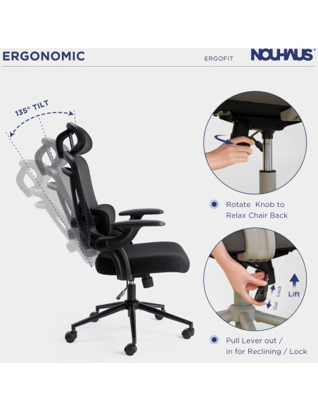Silla de Oficina Ergonómica Nouhaus N20 Negra con Soporte Lumbar