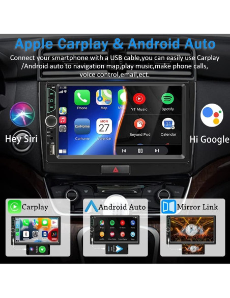 Estéreo de Coche Double Din Leadfan 7" Bluetooth Carplay