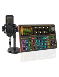 Conjunto K300 de Tarjeta de Sonido y Micrófono para Podcast