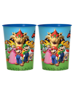 Vasos de Plástico Multicolor Amscan Super Mario 0.47L Paquete 2
