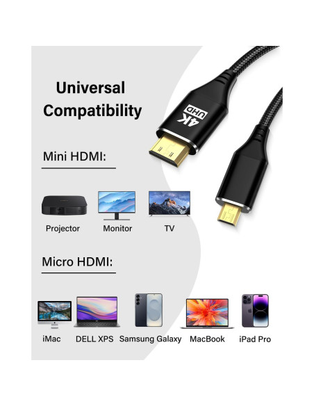 Cable Micro HDMI a Mini HDMI 0.91m KELink 18Gbps 8K 60Hz