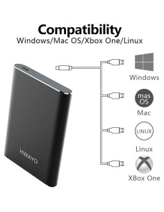 Disco Duro Externo Portátil HWAYO 1TB USB 3.1 Tipo C Negro 2