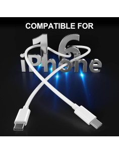 Cable de Carga USB C a C 2 Paquete 6ft 60W para iPhone 17/16 2