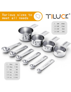 Juego de Tazas y Cucharas Medidoras TILUCK Acero Inoxidable 10 Piezas 2
