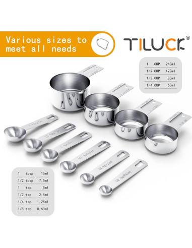 Juego de Tazas y Cucharas Medidoras TILUCK Acero Inoxidable 10 Piezas