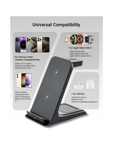 Cargador Inalámbrico Eazpower 3 en 1 para iPhone y Apple Watch