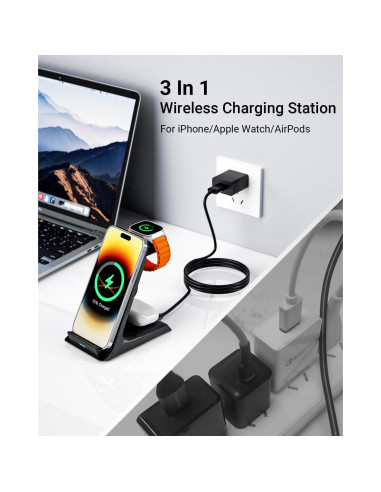 Cargador Inalámbrico Eazpower 3 en 1 para iPhone y Apple Watch