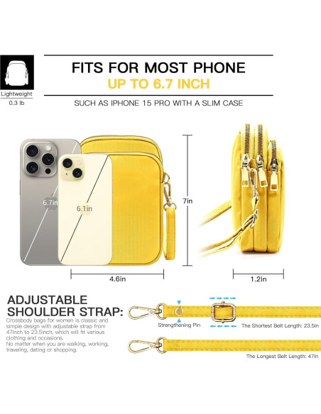 Bolsa Cruzada Pequeña YINHEXI Unisex Amarillo 17x11.4 cm
