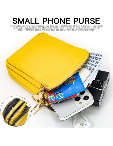 Bolsa Cruzada Pequeña YINHEXI Unisex Amarillo 17x11.4 cm