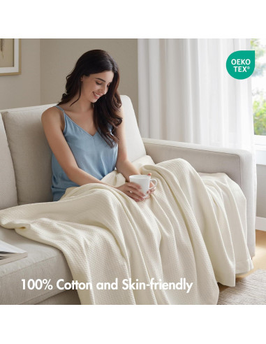 Manta Individual Madison Park 100% Algodón Egipcio Crema